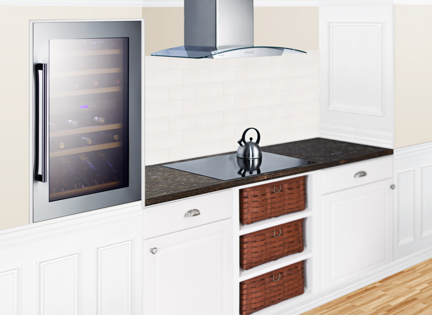 51 bottle fully integrated dual zone commercial wine cellar designed for the display and refrigeration of beverages, with digital controls and LED lighting